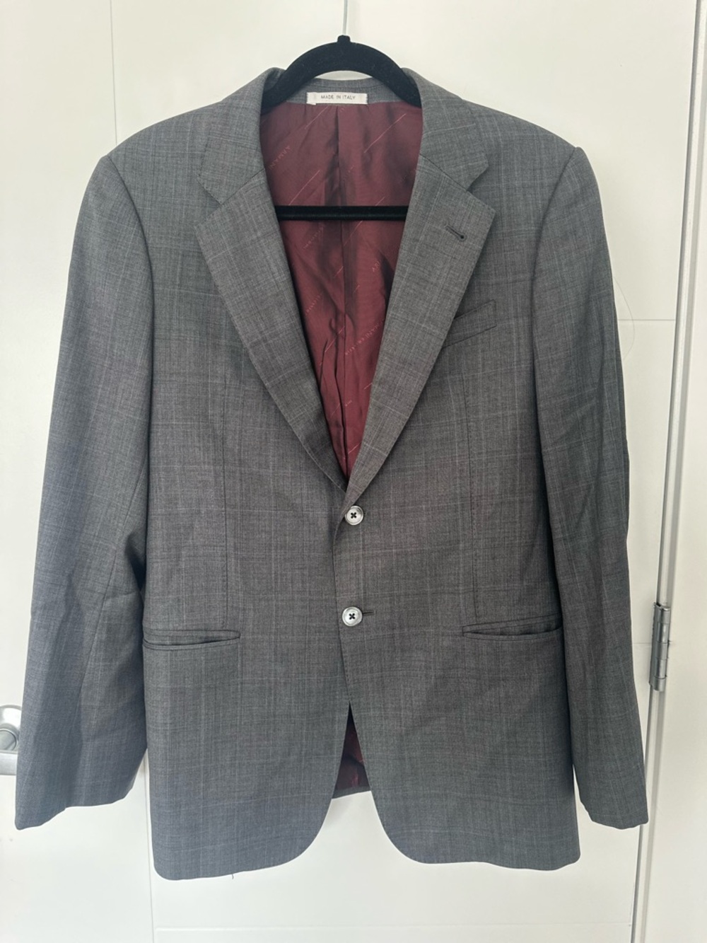 Armani Collezioni Grey Plaid Blazer with Burgundy Lining